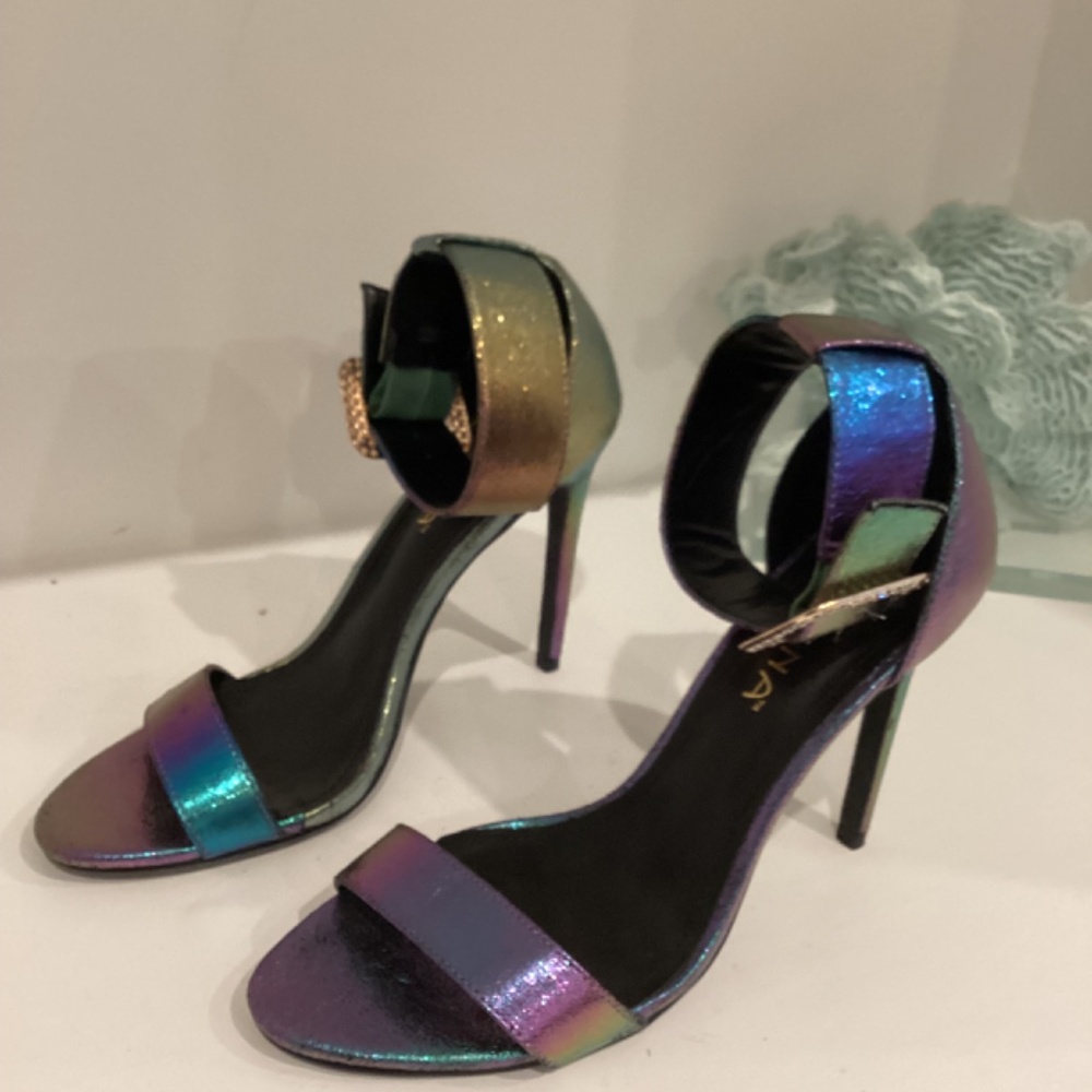 Liliana Heels Strappy Synth Leather Gorgeous Sandals Heels Crystal buckle 10 - Picture 7 of 13
